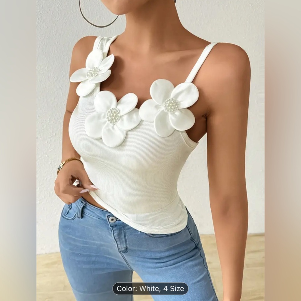 Elegant Off-Shoulder Floral Applique Tank Top